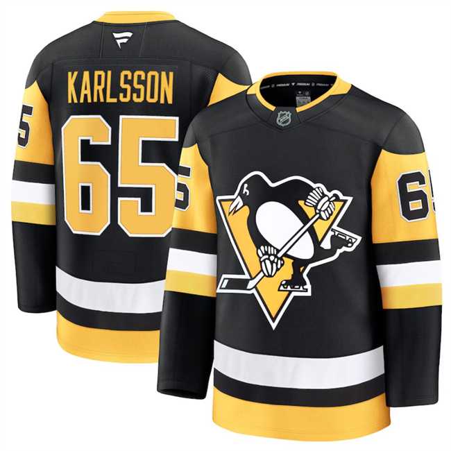 Mens Pittsburgh Penguins #65 Erik Karlsson Black 2024-25 Home Stitched Hockey Jersey Dzhi->pittsburgh penguins->NHL Jersey